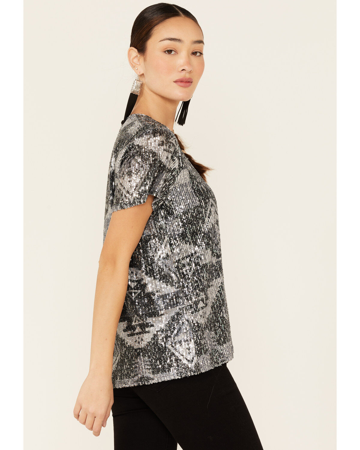 Tasha Polizzi Women's Sequins Starla Short Sleeve Top