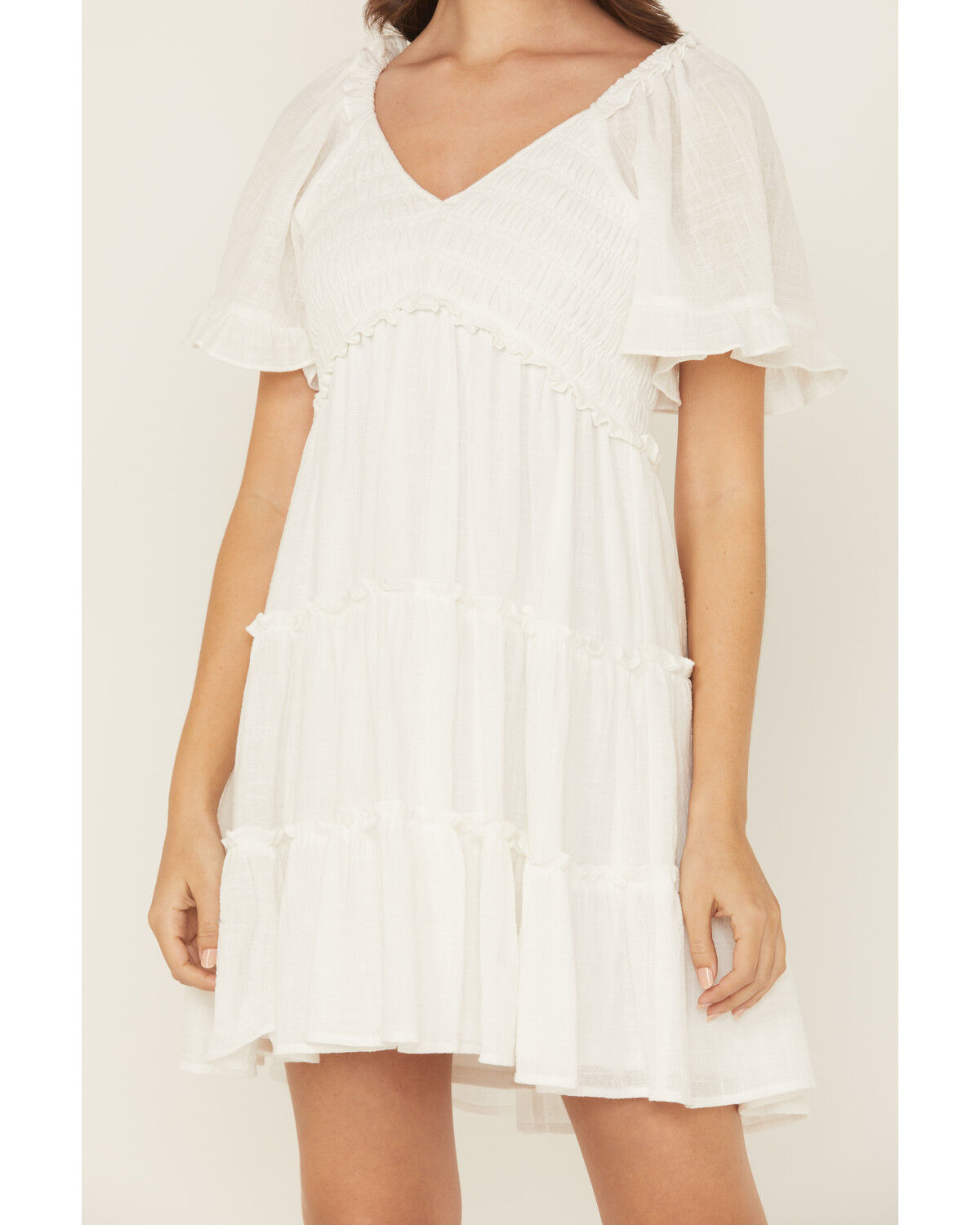 Yura Women's Solid Smocked Short Sleeve Mini Dress