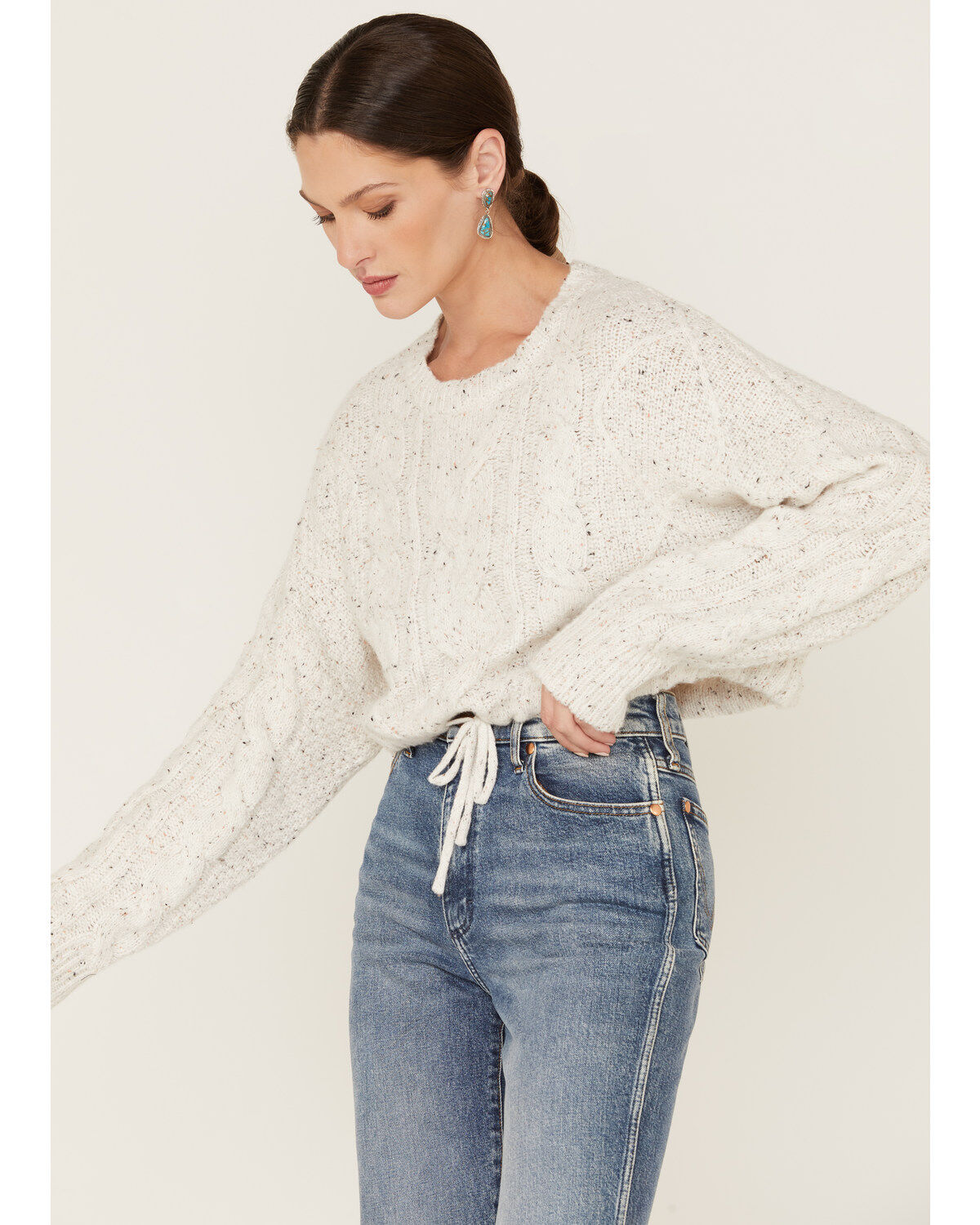 Wild Moss Women's Speckled Cable Knit Cropped Sweater