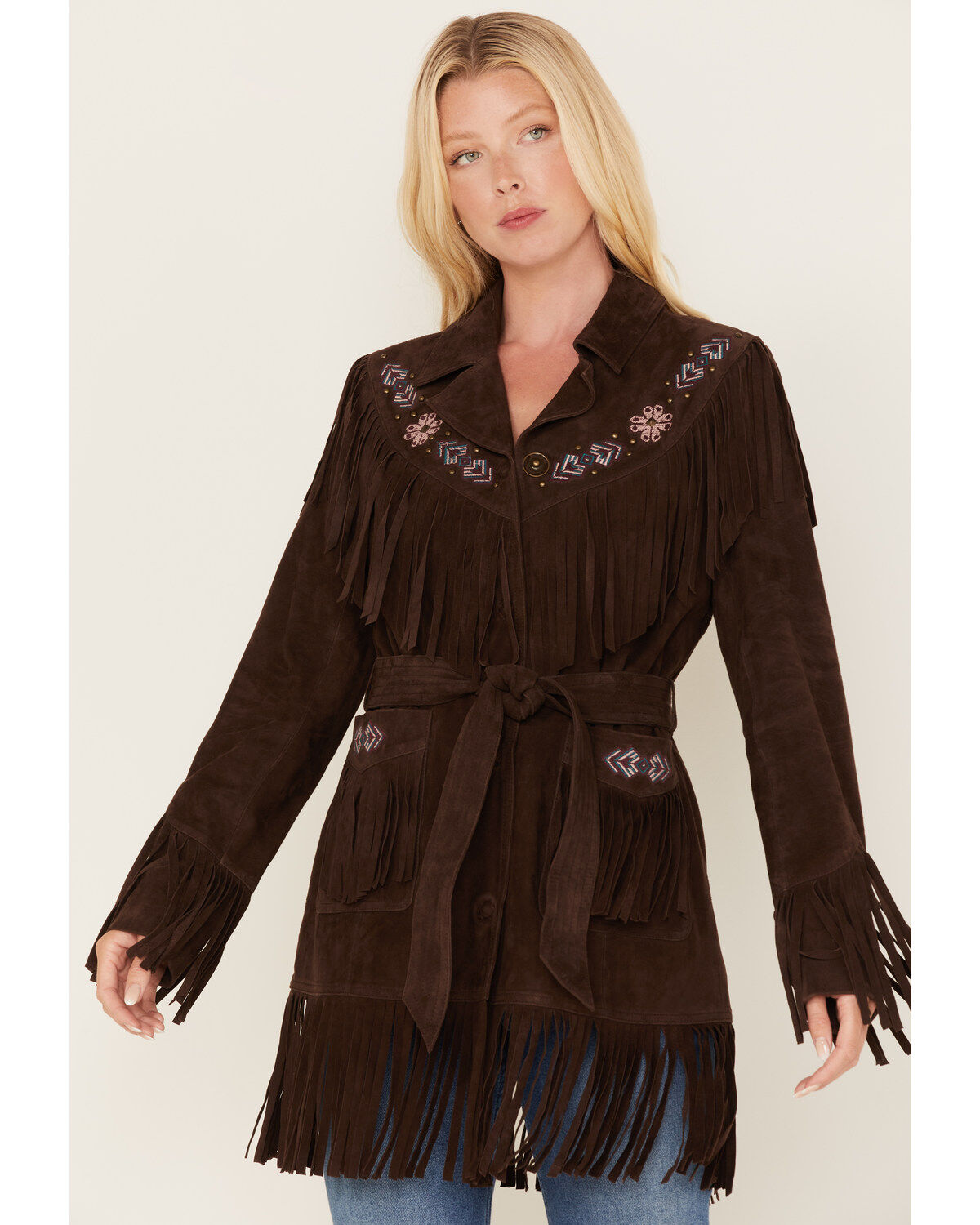 Idyllwind Women's Batavia Embroidered Fringe Suede Coat