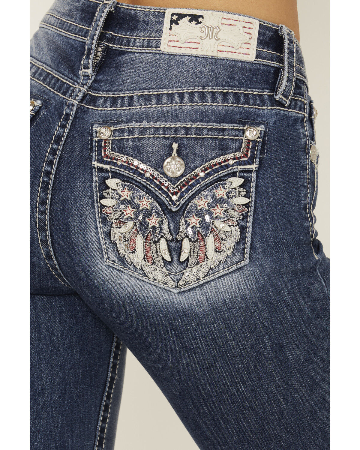 Miss Me Women's Medium Wash Americana Pocket Bootcut Stretch Denim Jeans