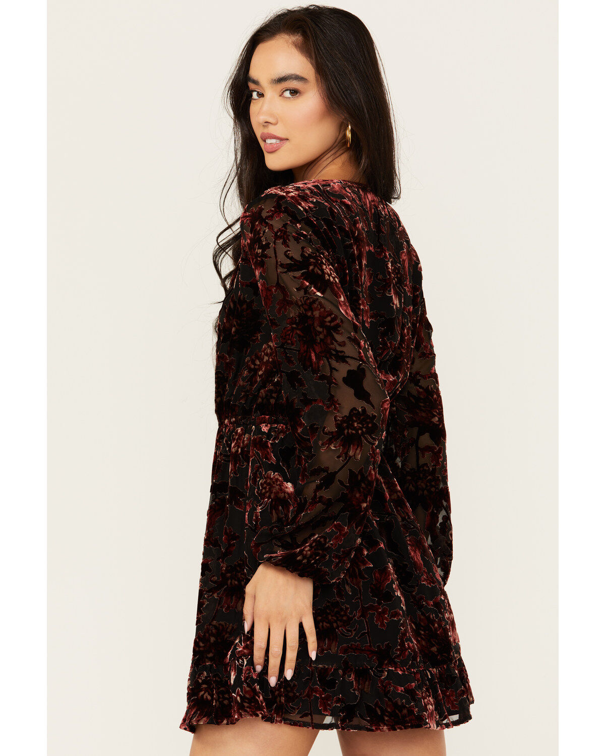 Shyanne Women's Burnout Velvet Peasant Mini Dress