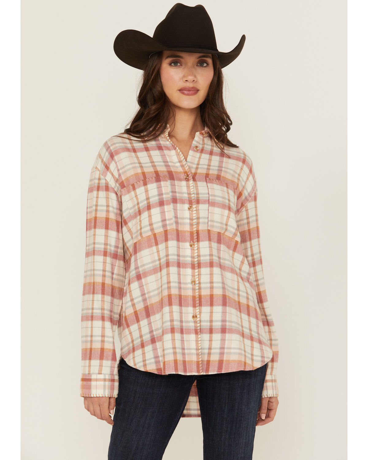 Evergreen Women's Plaid Print Long Sleeve Button-Down Flannel Shirt
