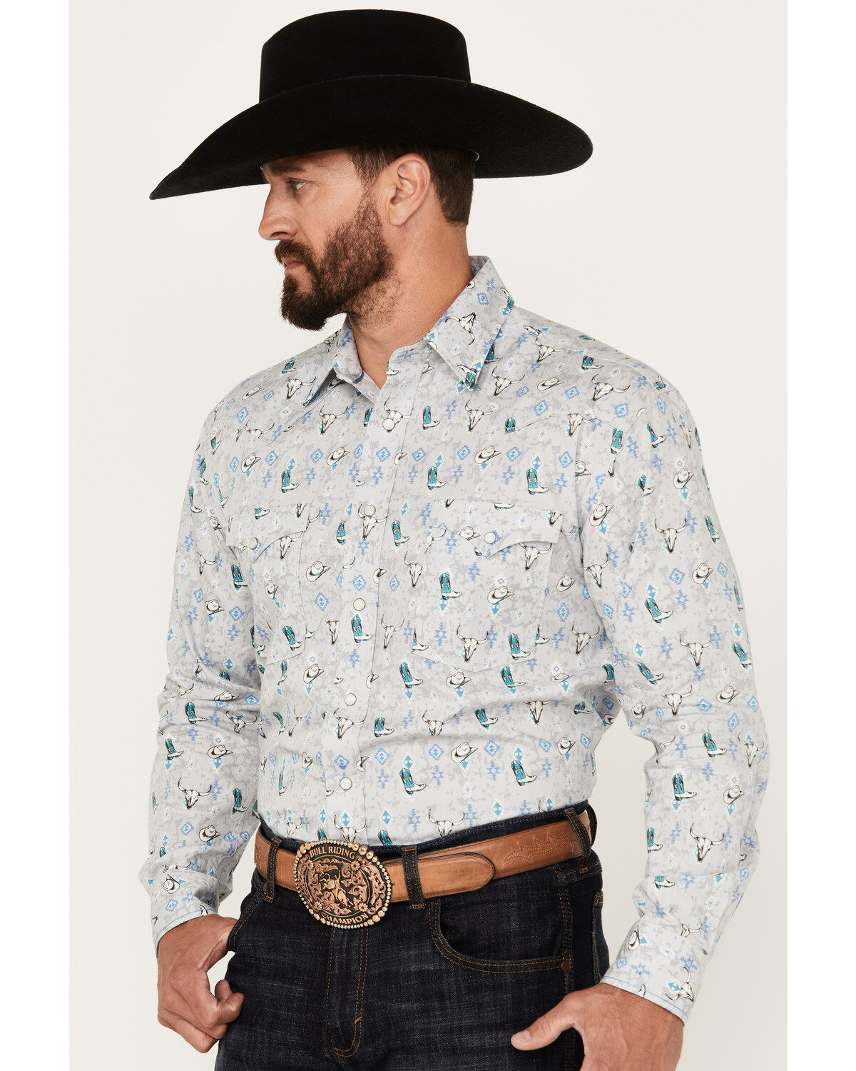 Rough Stock by Panhandle Men's Novelty Print Long Sleeve Snap Western Shirt