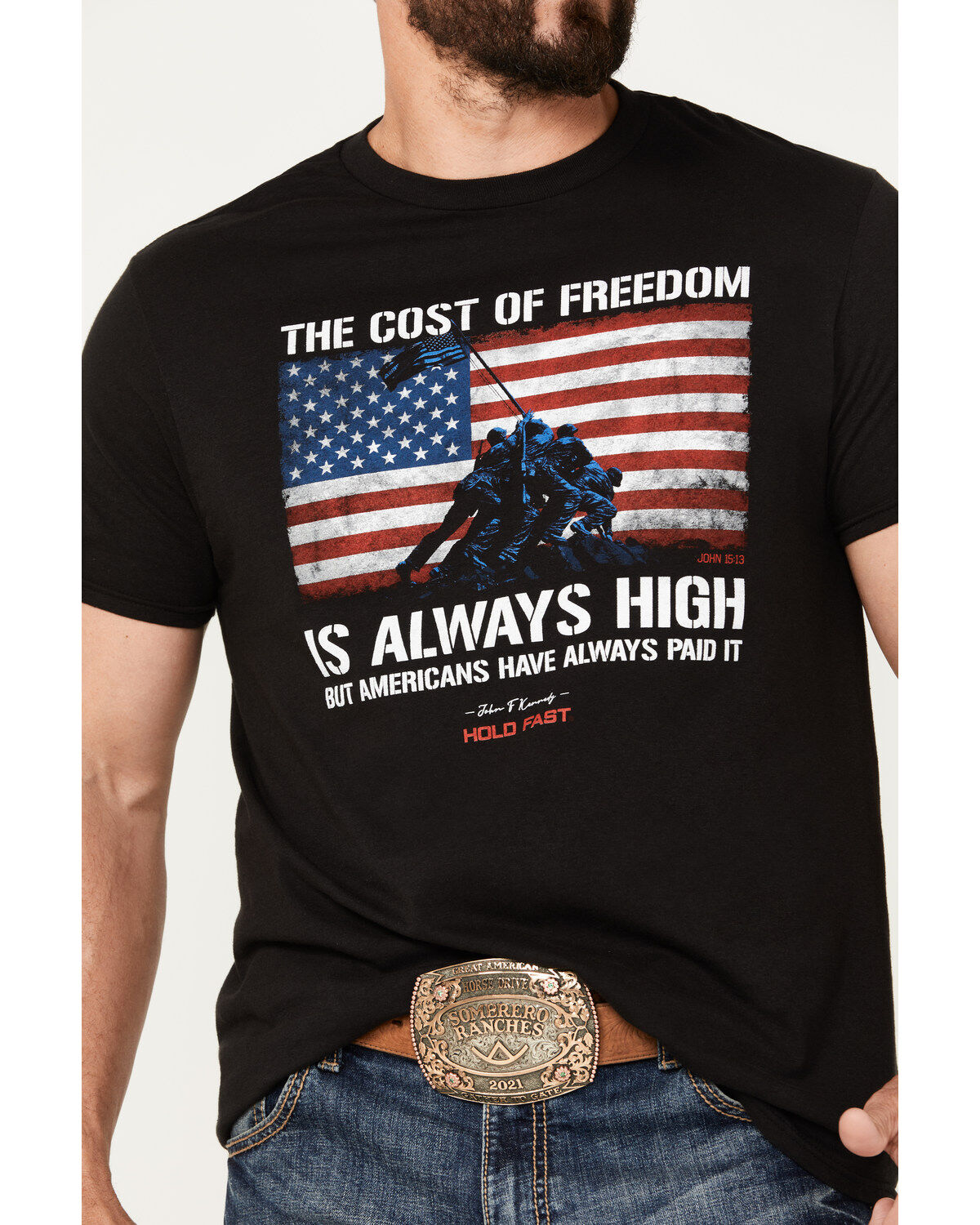 Kerusso Men's Hold Fast JFK Flag Short Sleeve Graphic T-Shirt