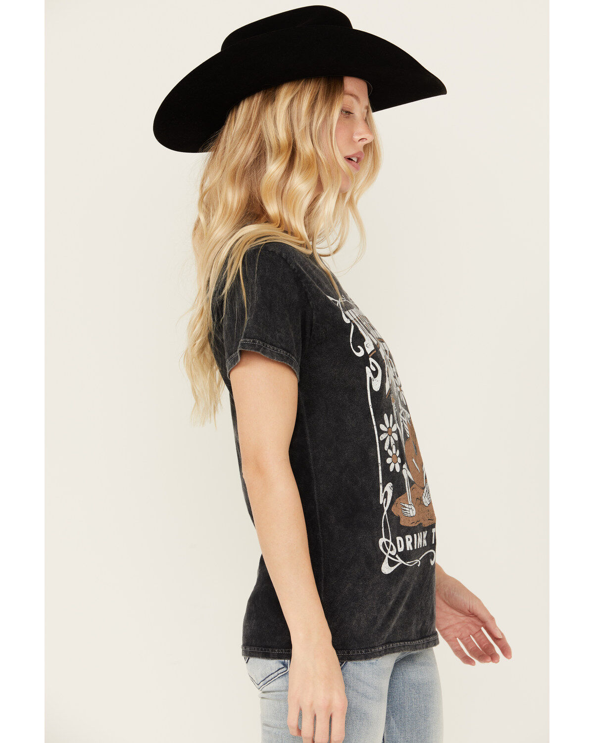 Youth in Revolt Women's Whiskey Rocks Skeleton Short Sleeve Graphic Tee