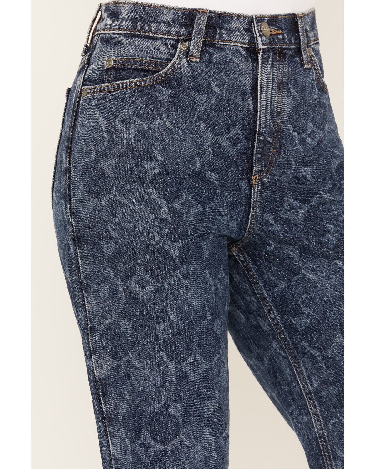 Lee Women's Medium Wash Mid Rise Floral Flare Jeans