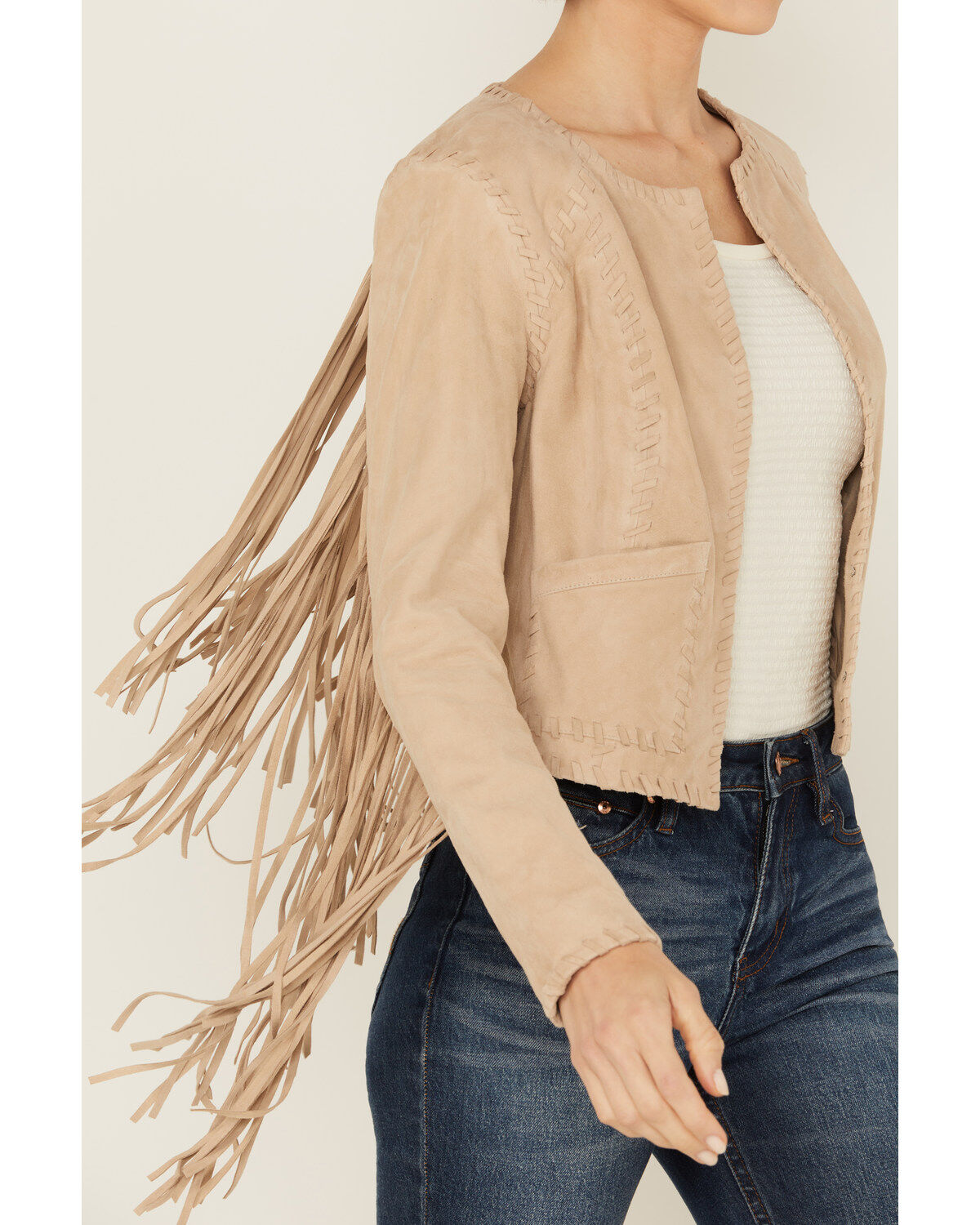Shyanne Women's Whip Stitch Fringe Suede Jacket