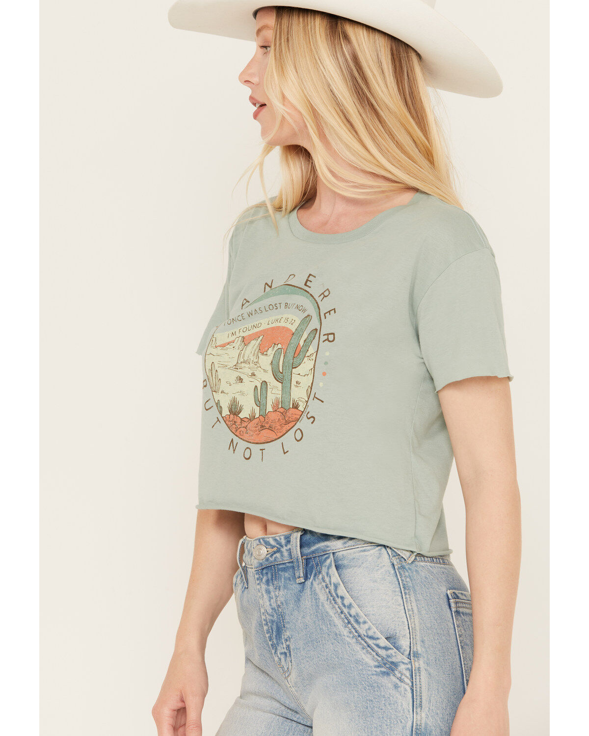 Kerusso Women's Wanderer But Not Lost Desert Cropped Graphic Tee