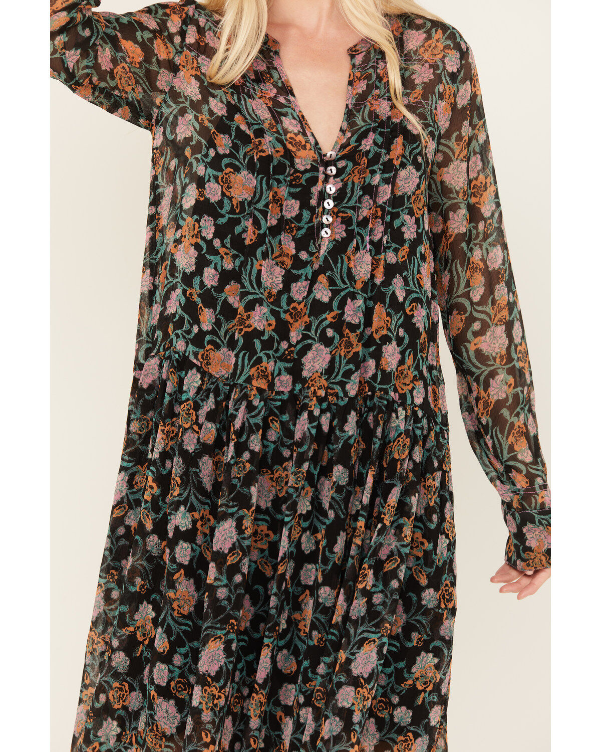 Free People Women's See It Through Floral Long Sleeve Maxi Dress