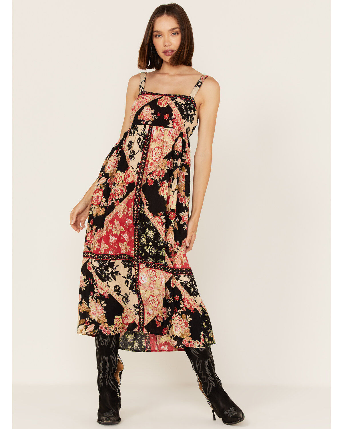 Band of the Free Women's Anthem Of The Sun Patchwork Floral Print Sleeveless Midi Dress