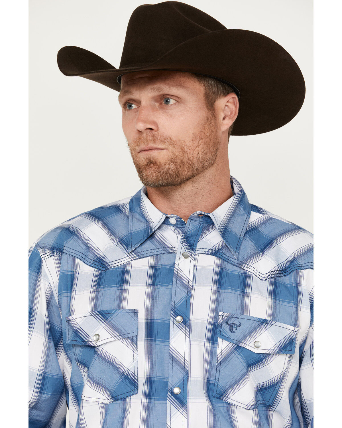 Cowboy Hardware Men's Hombre Plaid Print Long Sleeve Pearl Snap Western Shirt