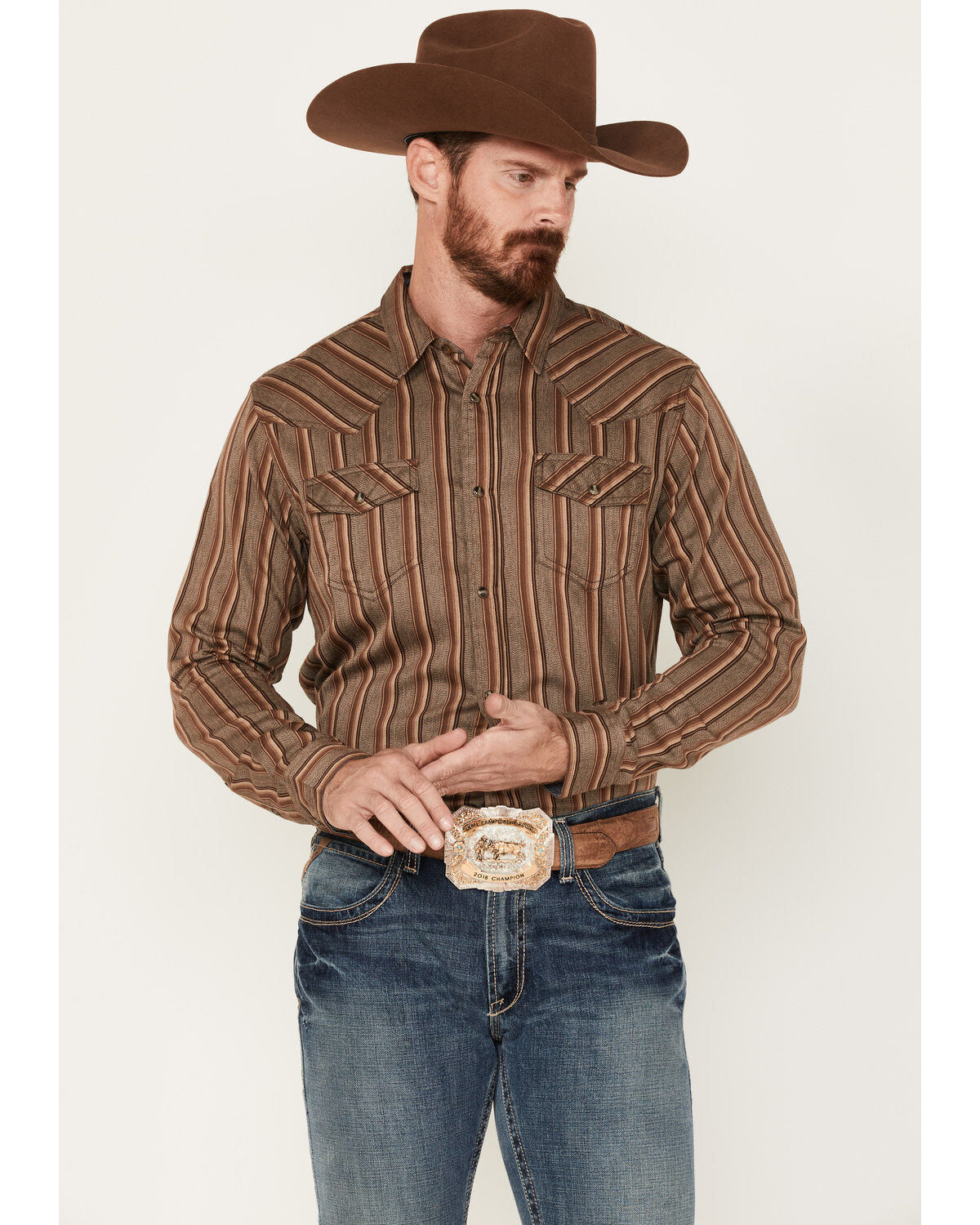 Cody James Men's Railway Striped Long Sleeve Snap Western Shirt