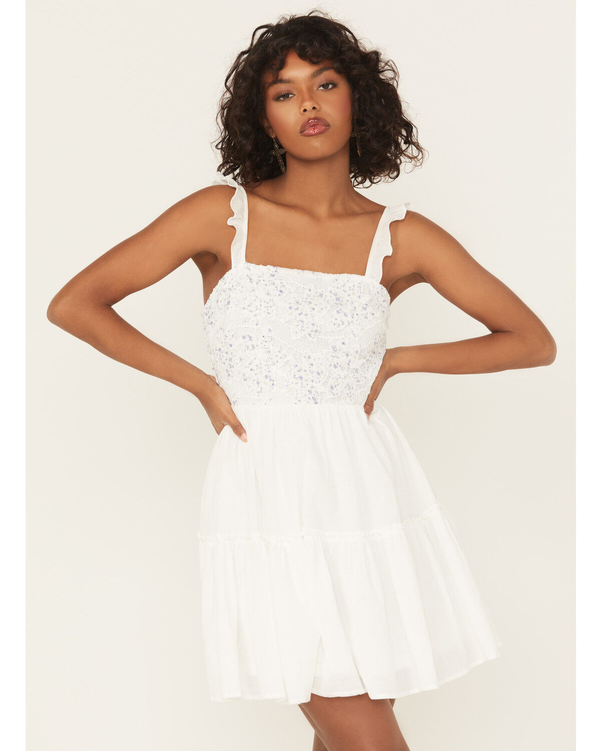 Yura Women's Floral Patched Crochet Mini Dress