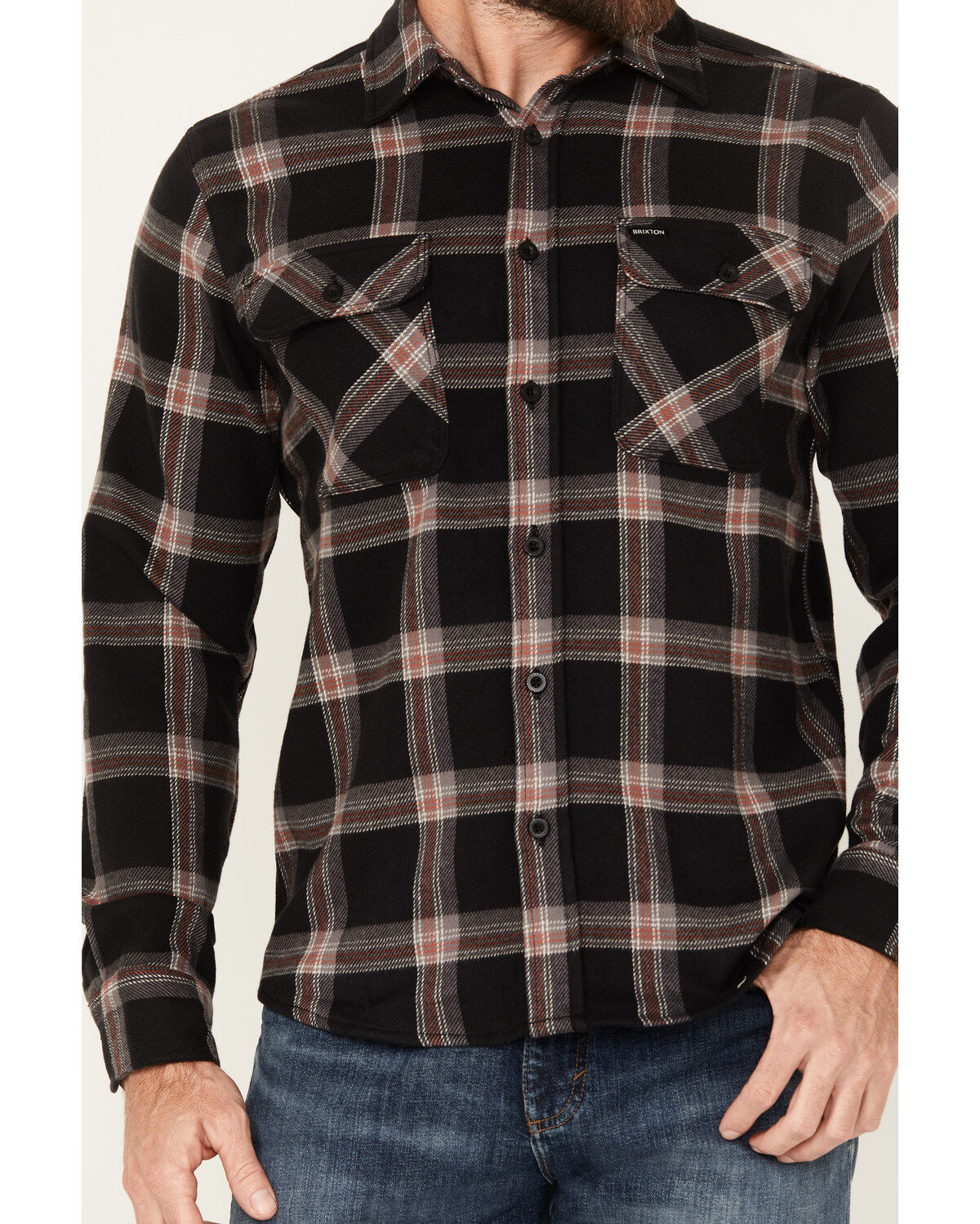 Brixton Men's Bowery Stretch Plaid Print Long Sleeve Button-Down Flannel Shirt