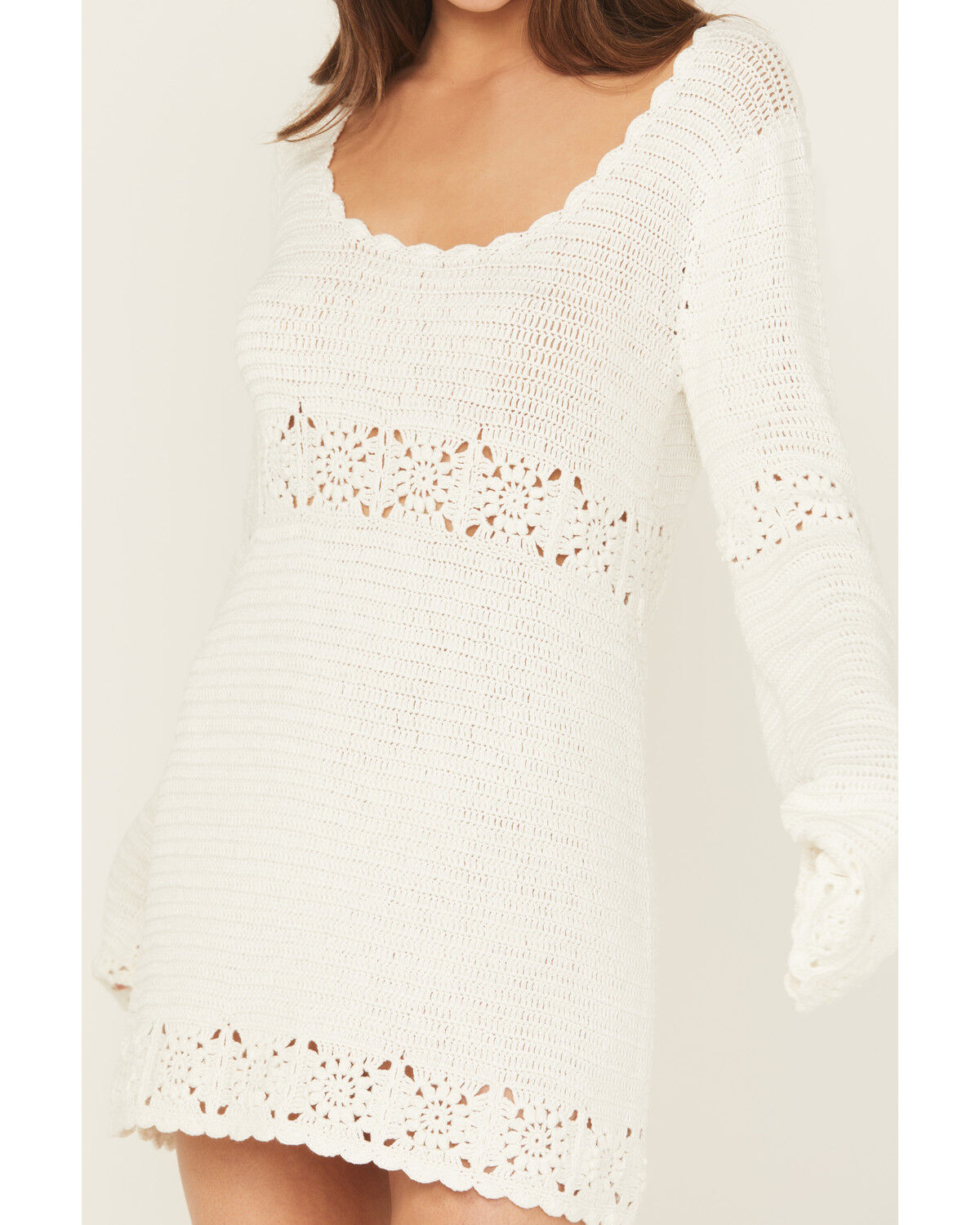 Show Me Your Mumu Women's Jet Lag Long Sleeve Crochet Mini Dress