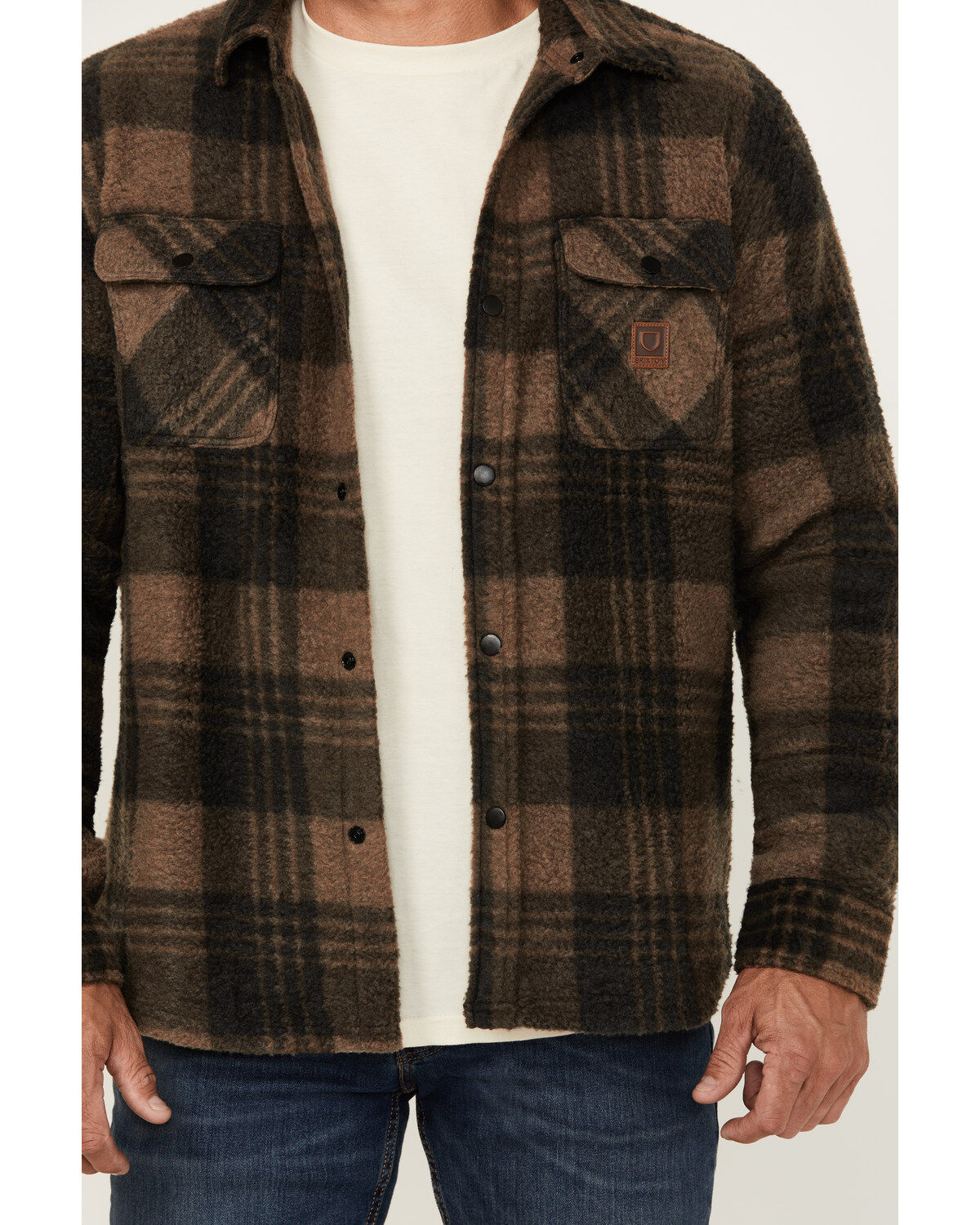 Brixton Men's Bowery Arctic Plaid Print Long Sleeve Snap Stretch Shirt Jacket
