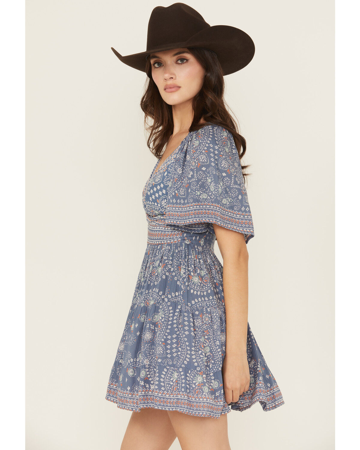 Angie Women's Border Print Knot Front Mini Dress