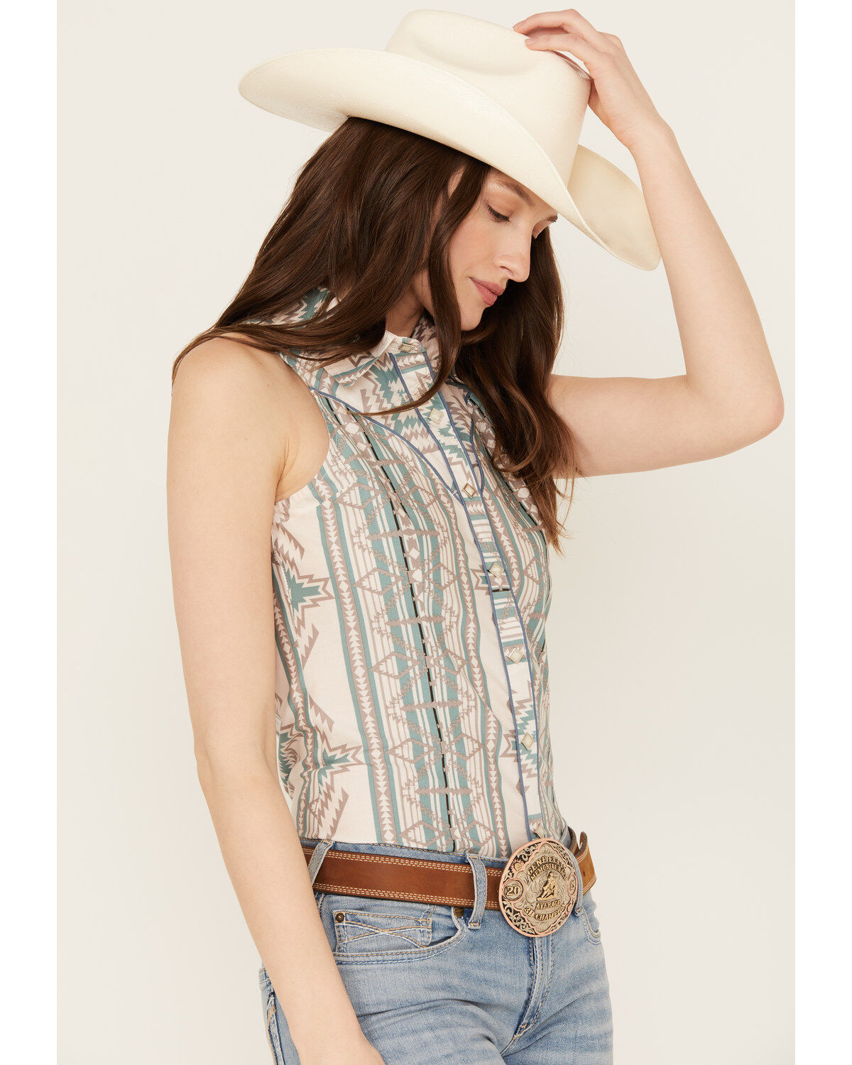 Rock & Roll Denim Women's Southwestern Print Sleeveless Snap Tank