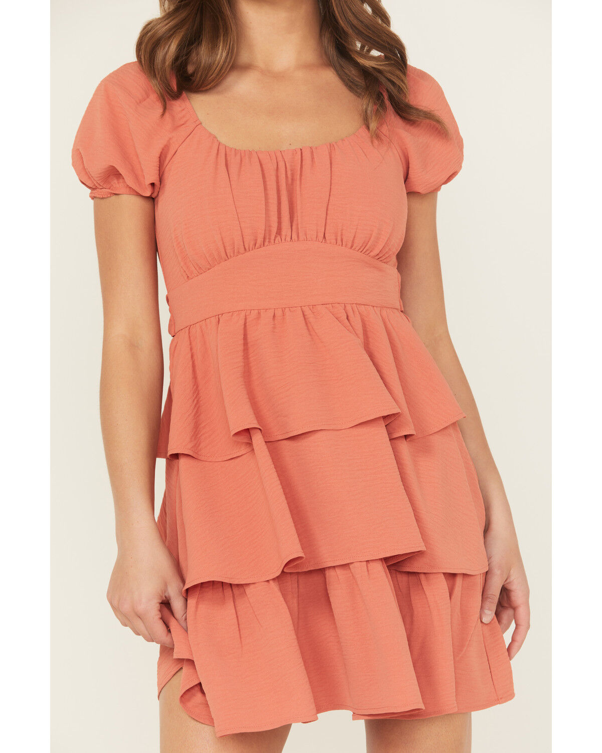 Originality Women's Solid Puff Sleeve Mini Dress