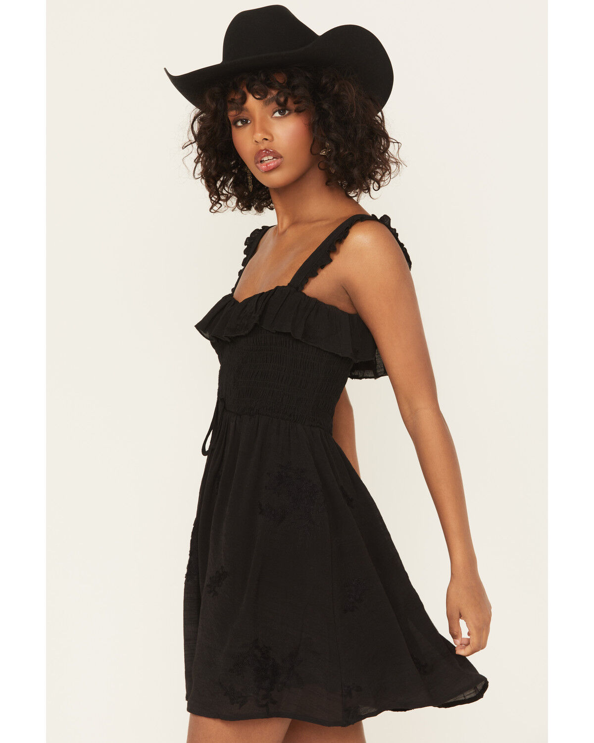 Wild Moss Women's Smocked Front Embroidered Mini Dress