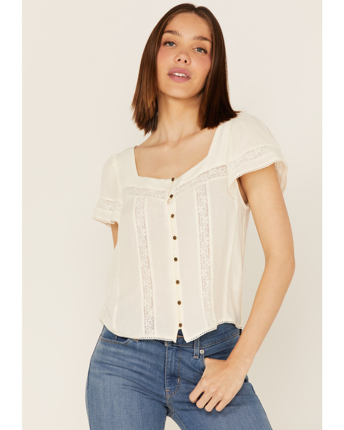 Jolt Women's Lace Trim Button-Down Shirt