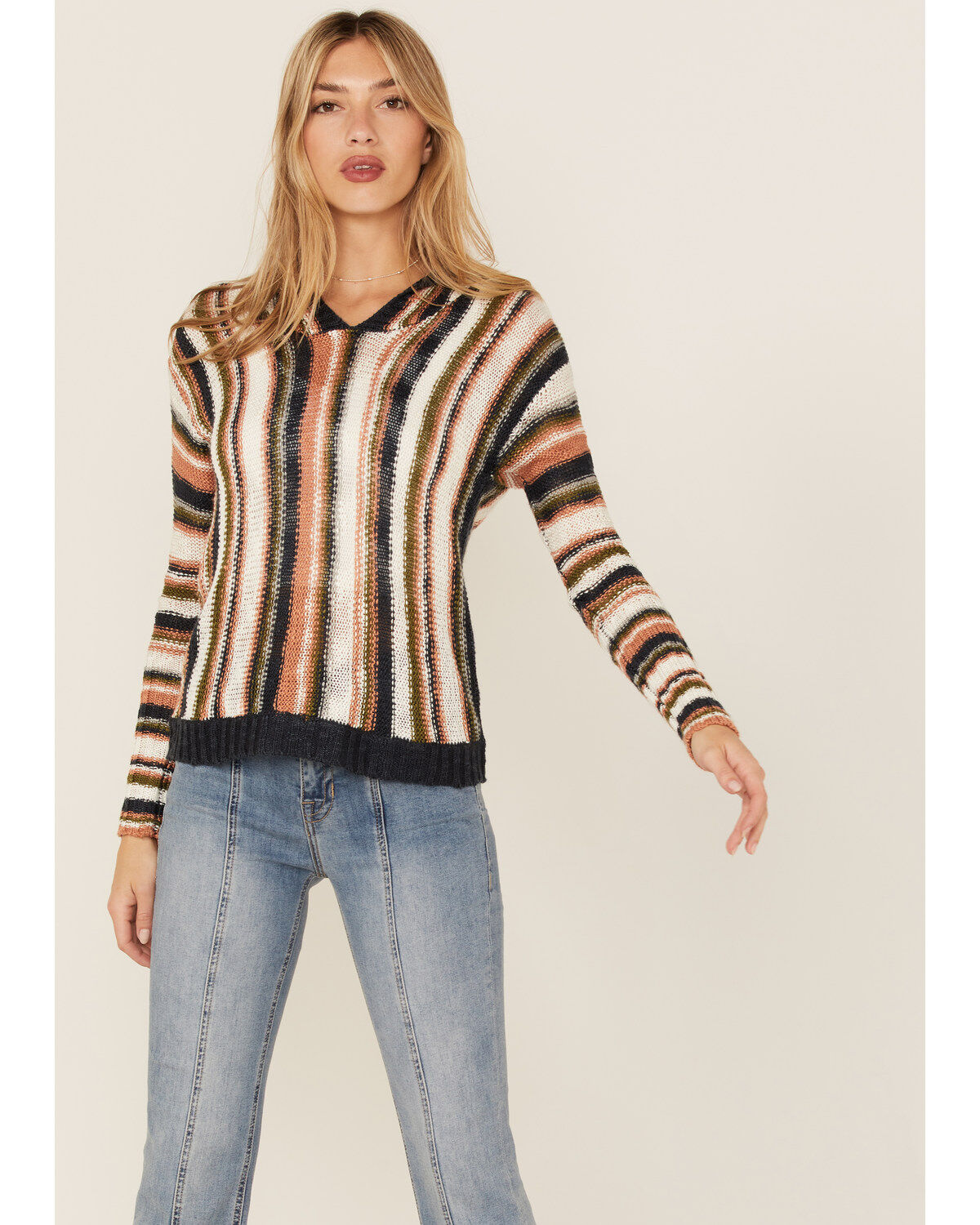 Panhandle Women's Striped Boho Hooded Sweater