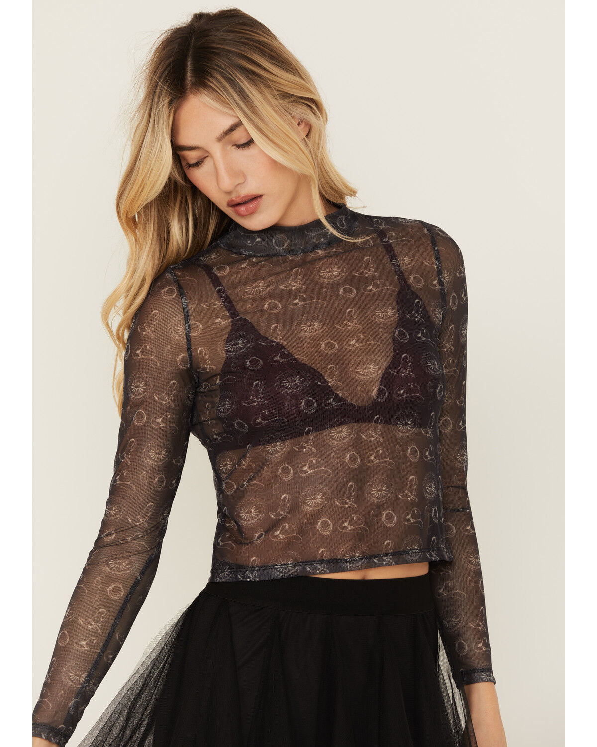 Rock & Roll Denim Women's Conversation Print Long Sleeve Cropped Shirt