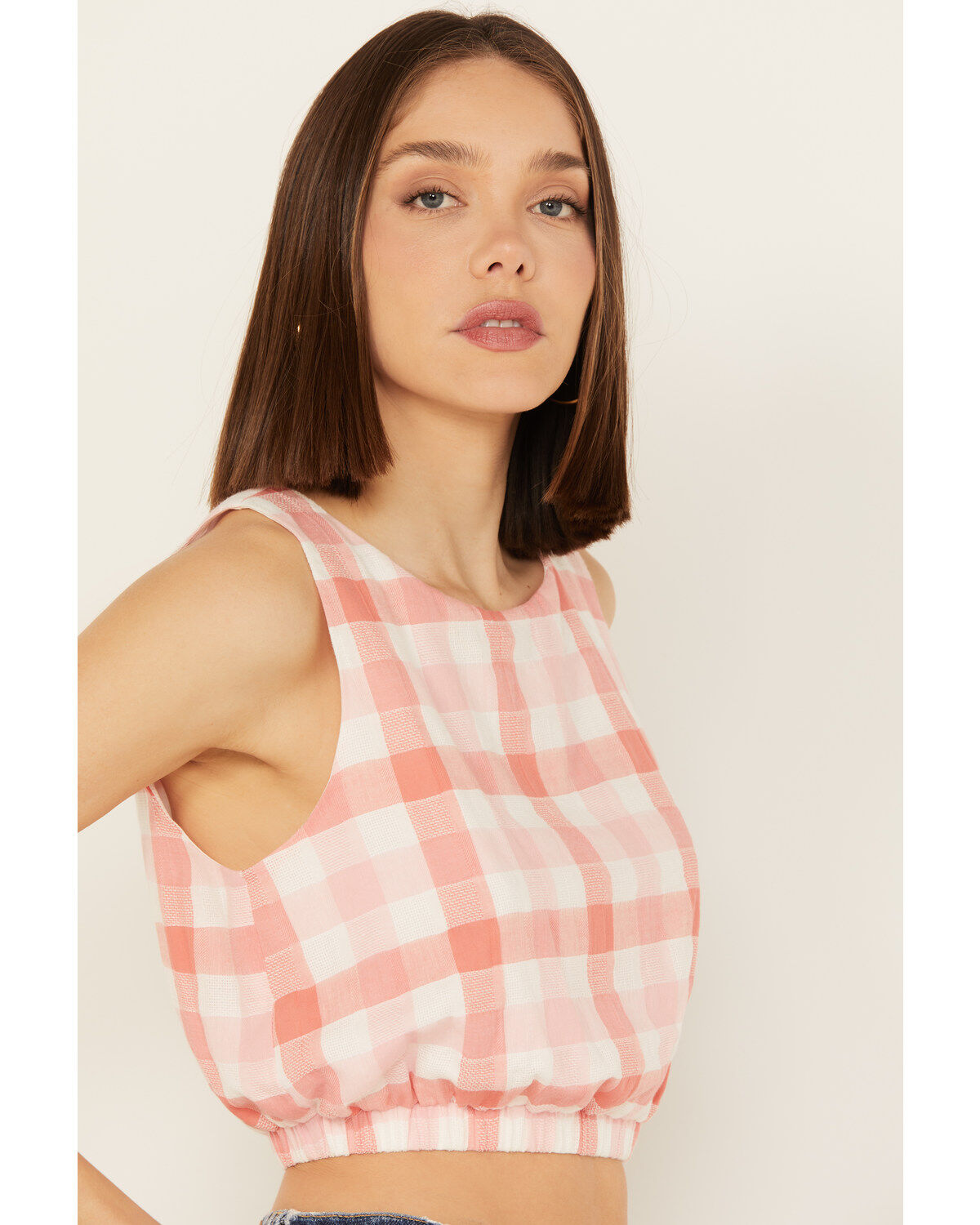 By Together Women's Gingham Print Cropped Sleeveless Top