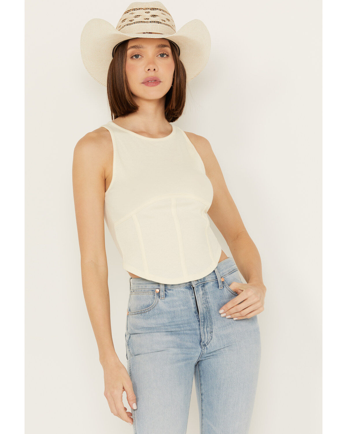 Rock & Roll Denim Women's Rib Corset Sleeveless Tank