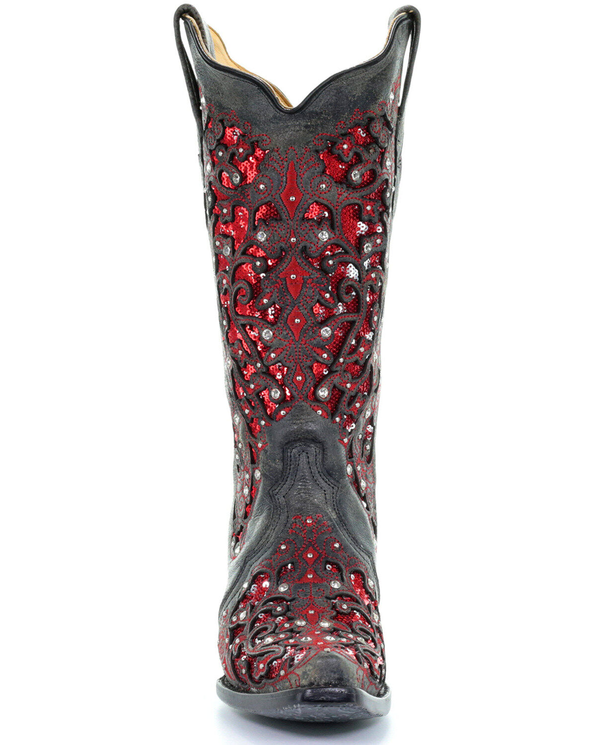 Corral Women's Crystal and Red Sequin Inlay Western Boots - Snip Toe