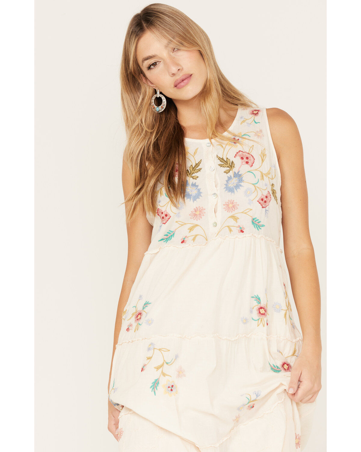 Johnny Was Women's Zanzibar Tiered Embroidered Midi Dress
