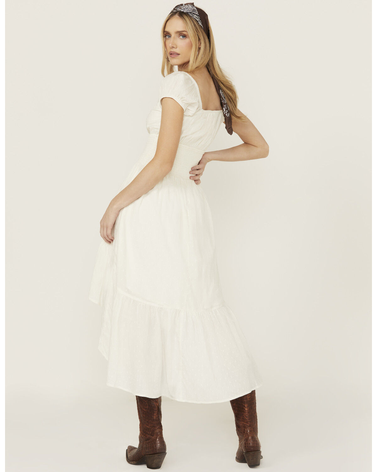 Shyanne Women's Solid Twist Front Short Sleeve High-Low Dress