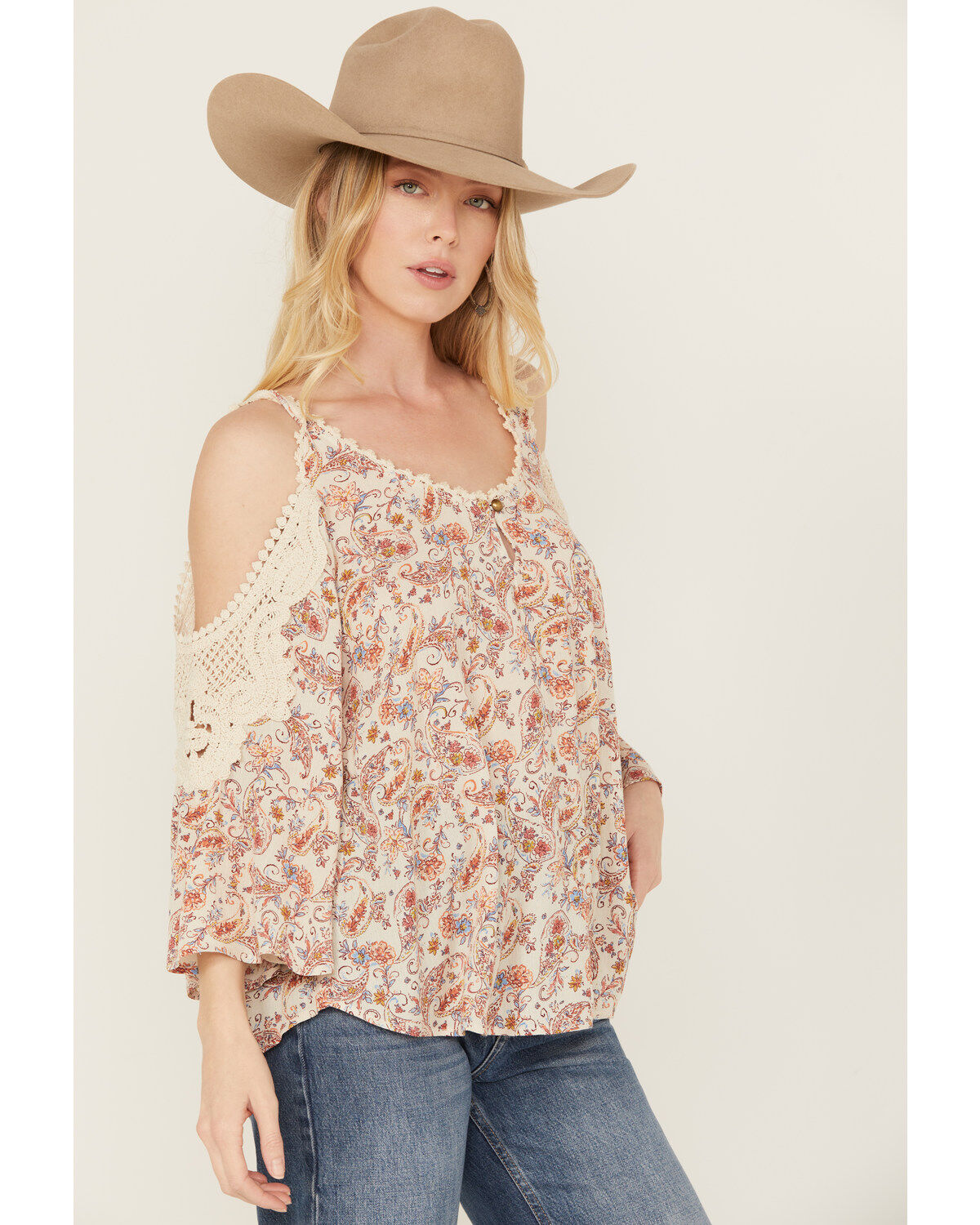 Wild Moss Women's Floral Print Cold Shoulder Top