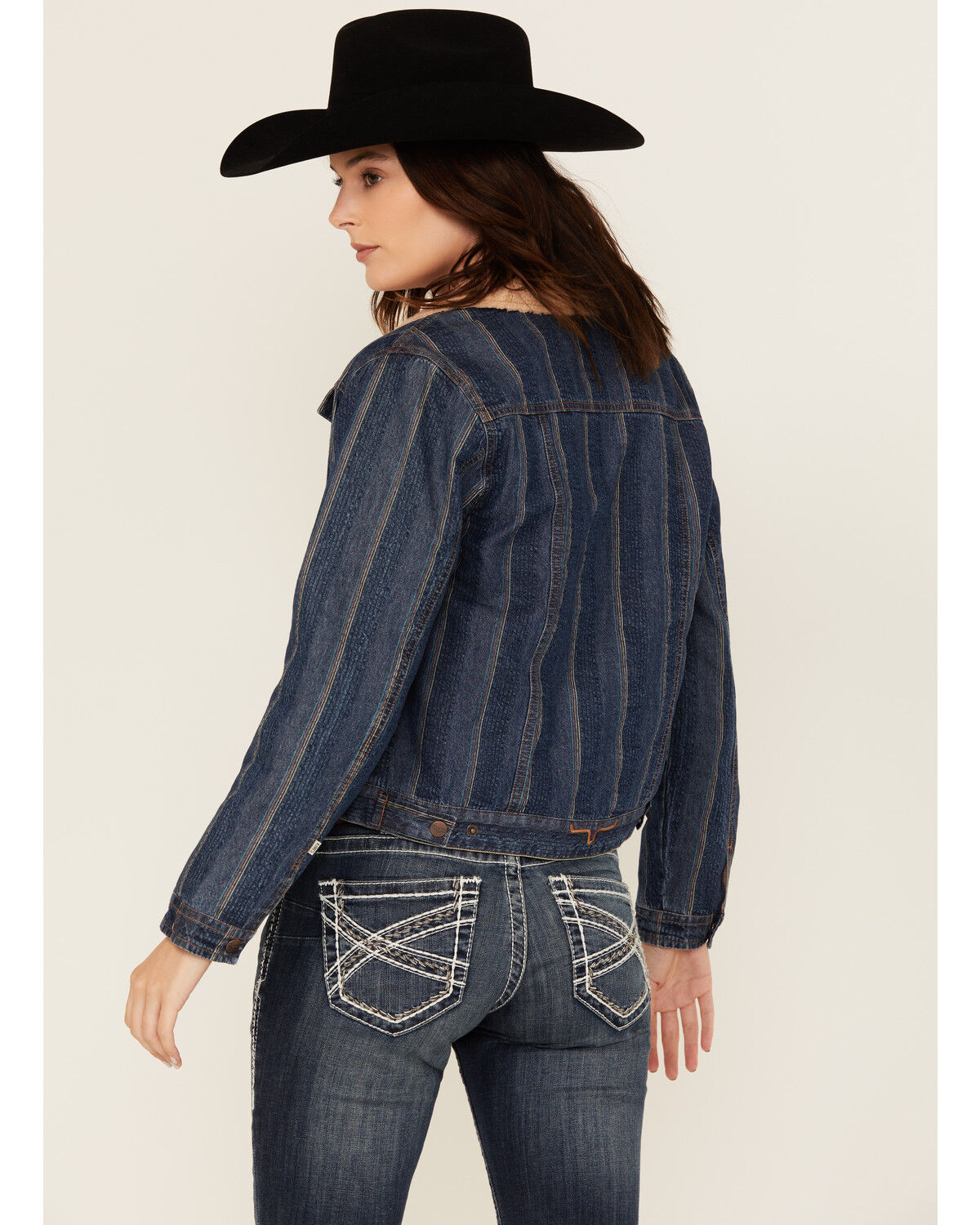 Kimes Ranch Women's Striped Print Sherpa Lined Denim Jacket