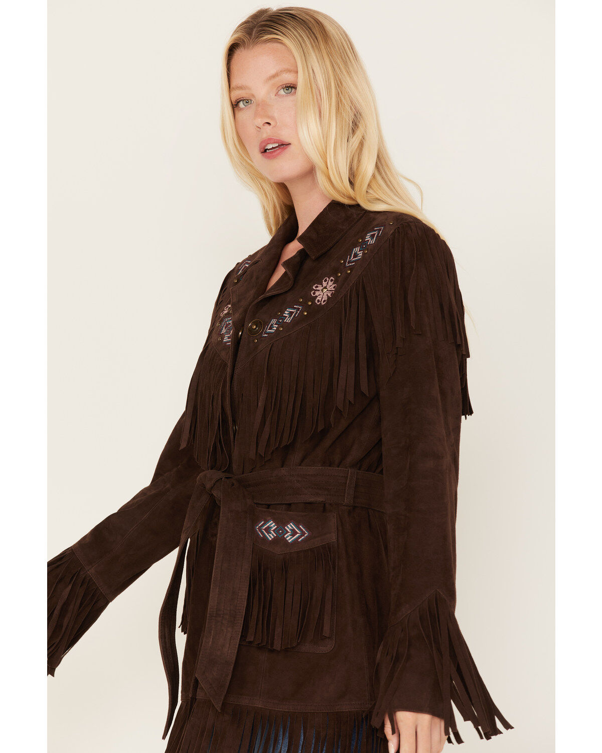 Idyllwind Women's Batavia Embroidered Fringe Suede Coat