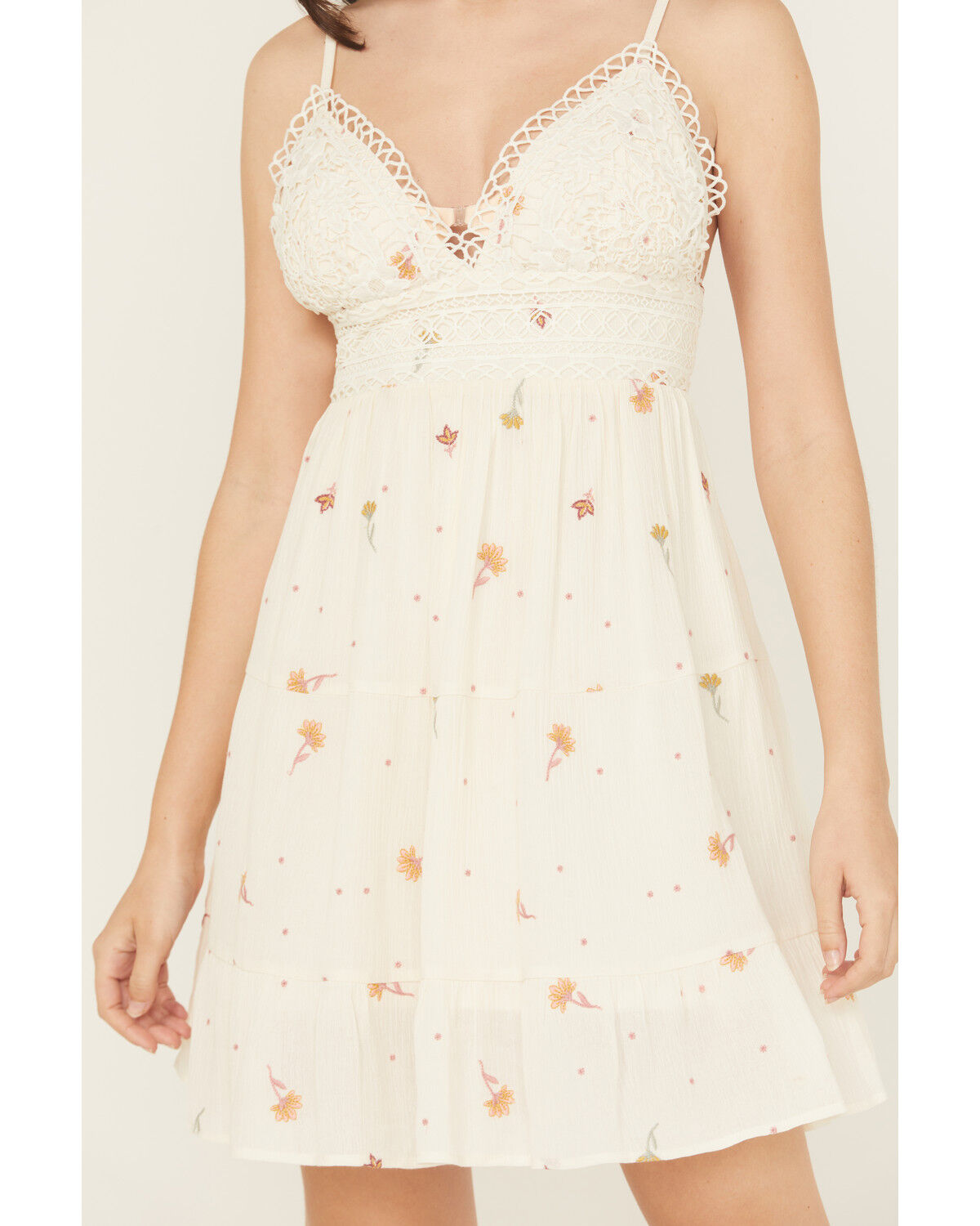 A.T.A.P Women's Crochet Floral Embroidered Sleeveless Mini Dress