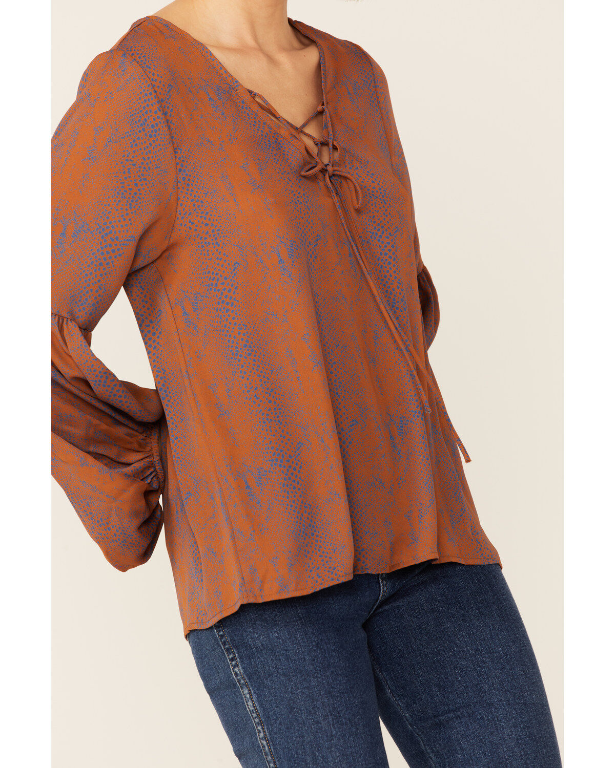 Saints & Hearts Rust Snake Print Tie Front Blouse