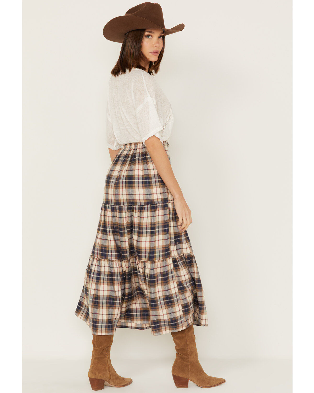 Cleo + Wolf Women's Plaid Print Button Front Midi Skirt