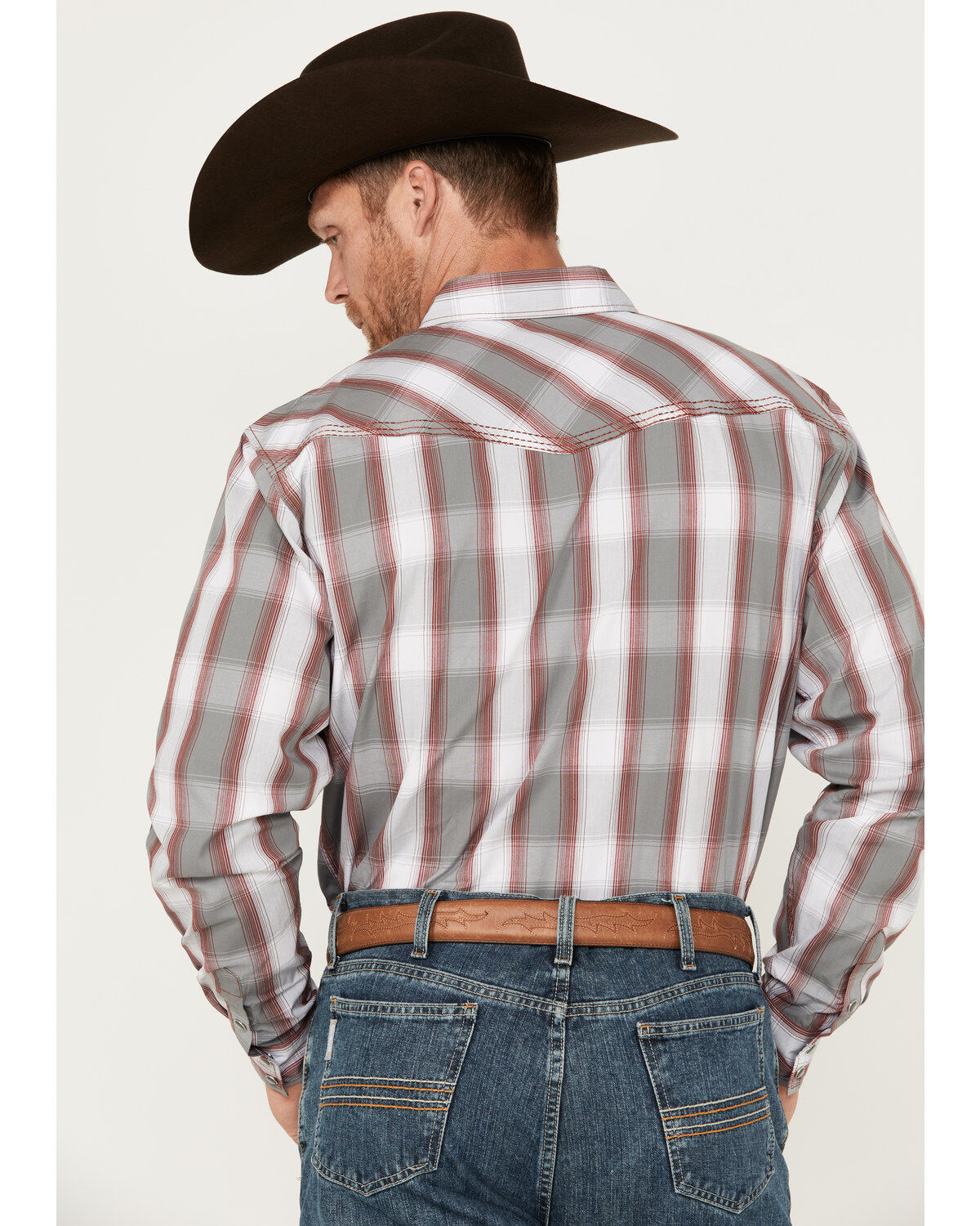 Cowboy Hardware Men's Hombre Plaid Print Long Sleeve Pearl Snap Western Shirt