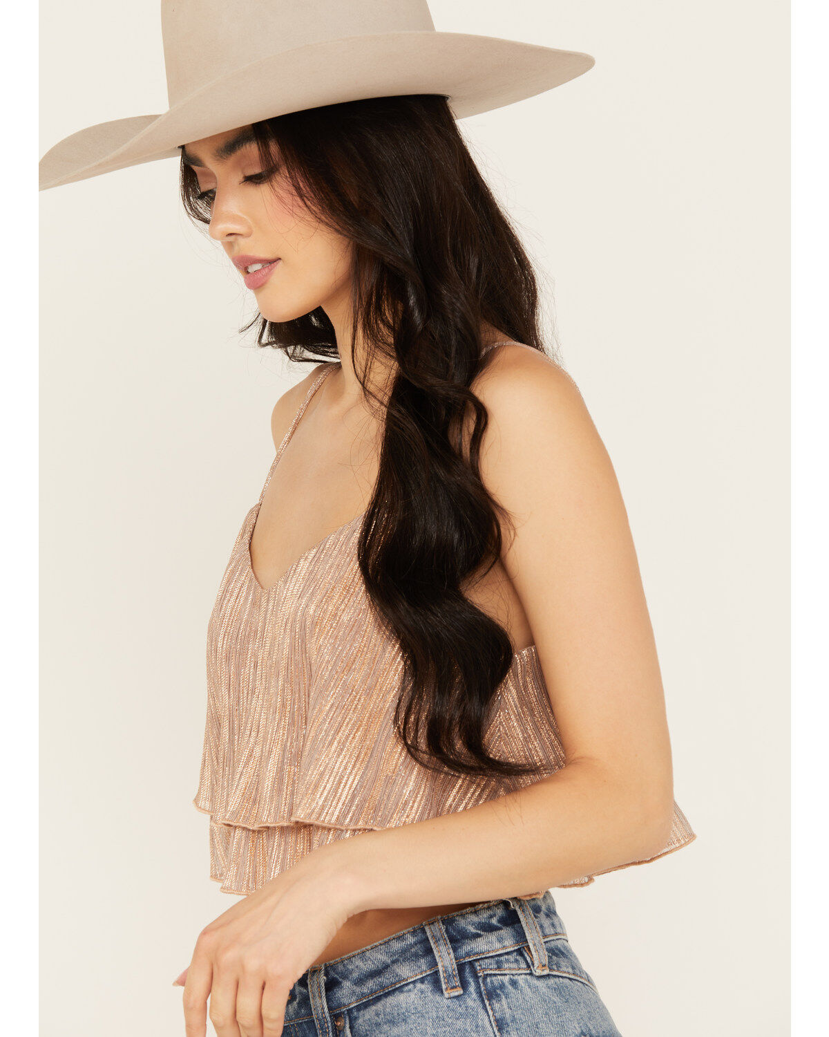 En Creme Women's Metallic Cropped Tank Top