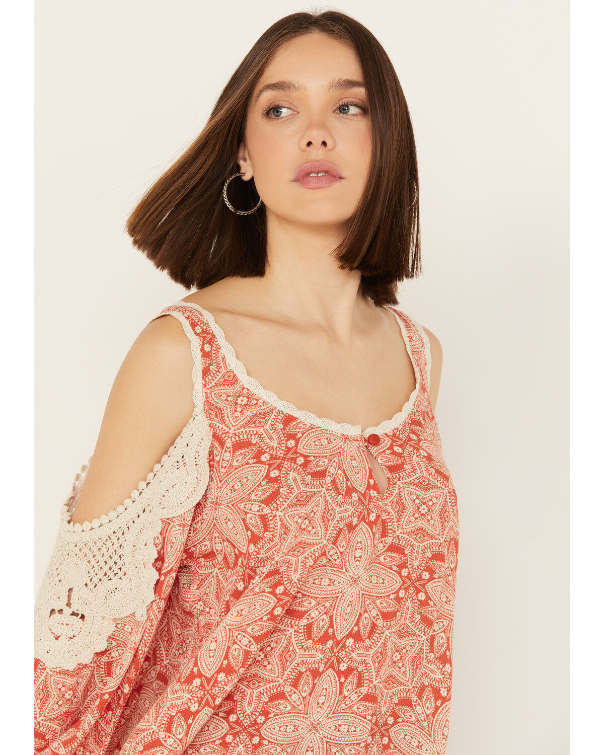 Wild Moss Women's Medallion Cold Shoulder Top