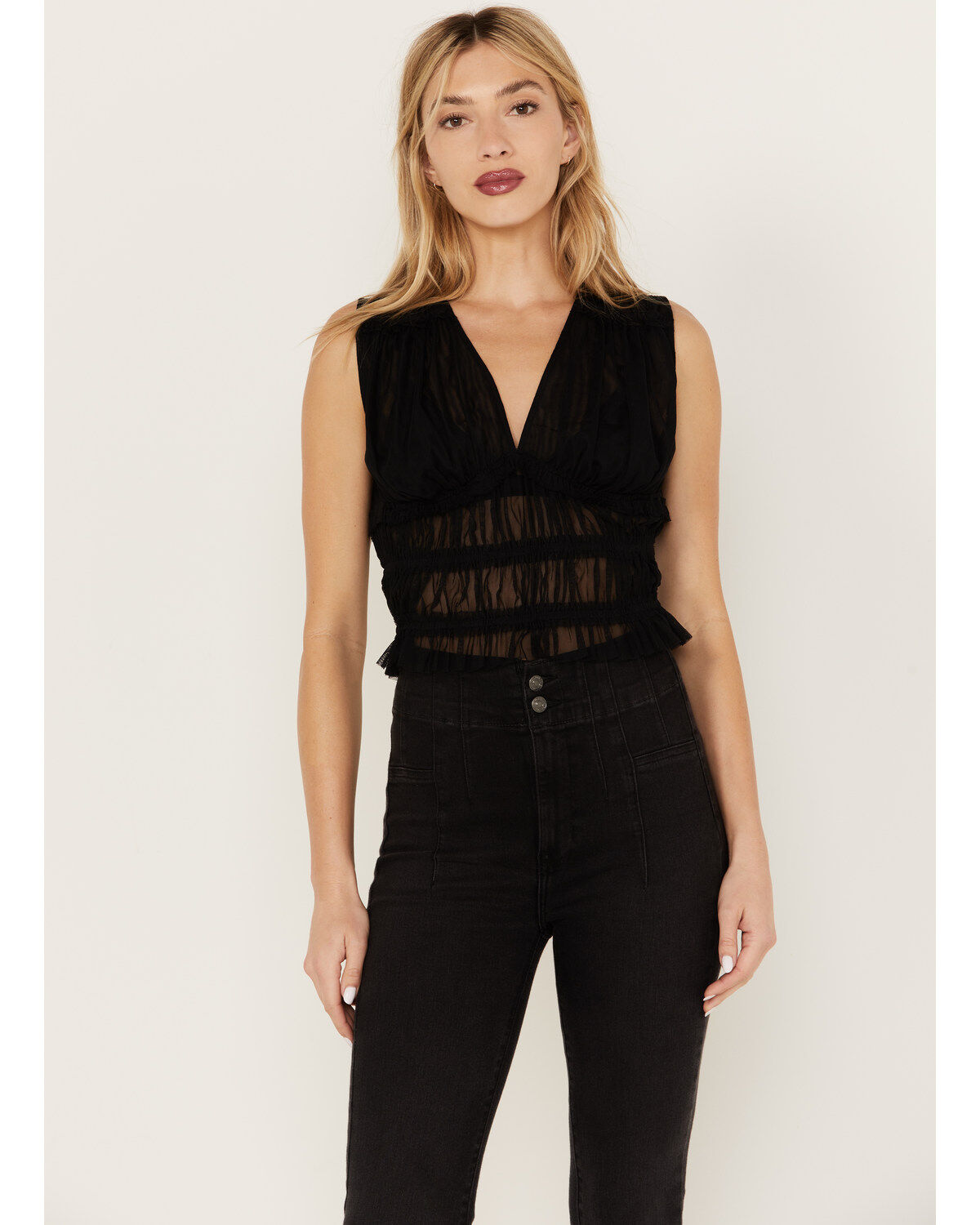 Beyond The Radar Women's Mesh Shirred Tank