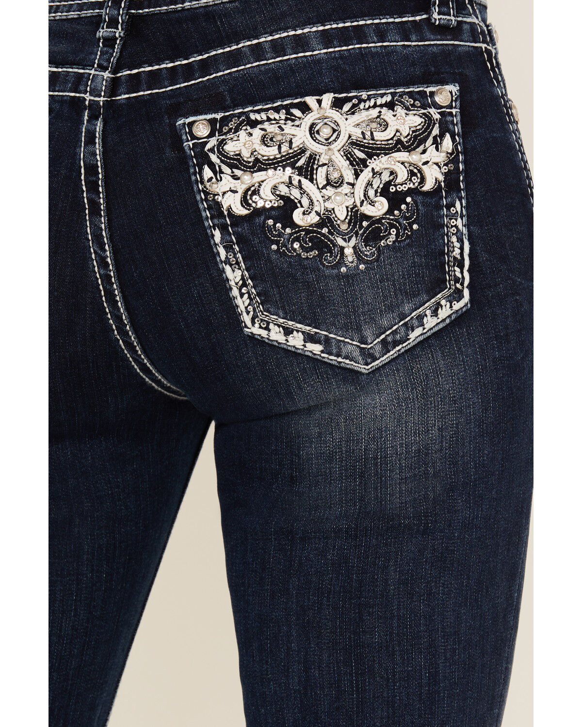 Grace In LA Women's Dark Wash Embellished Mid Rise Bootcut Stretch Denim Jeans