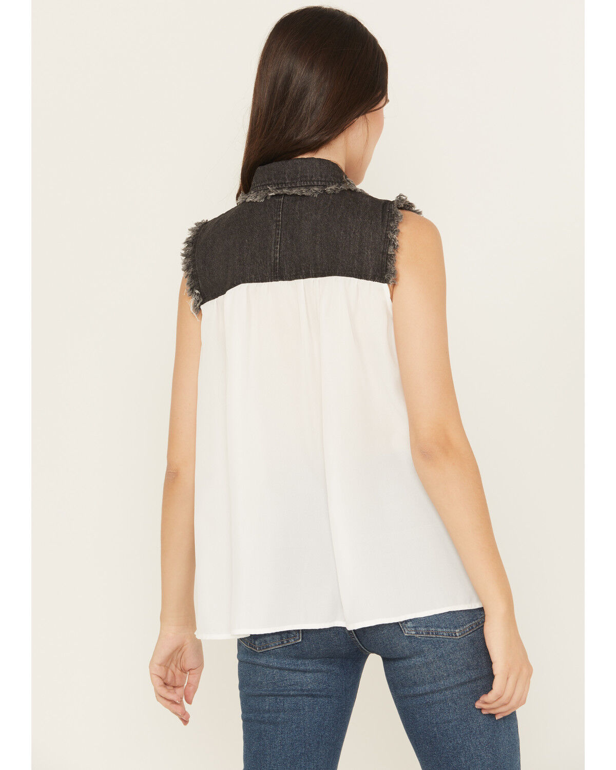 Cowgirl Hardware Women's Sleeveless Denim Chiffon Blouse