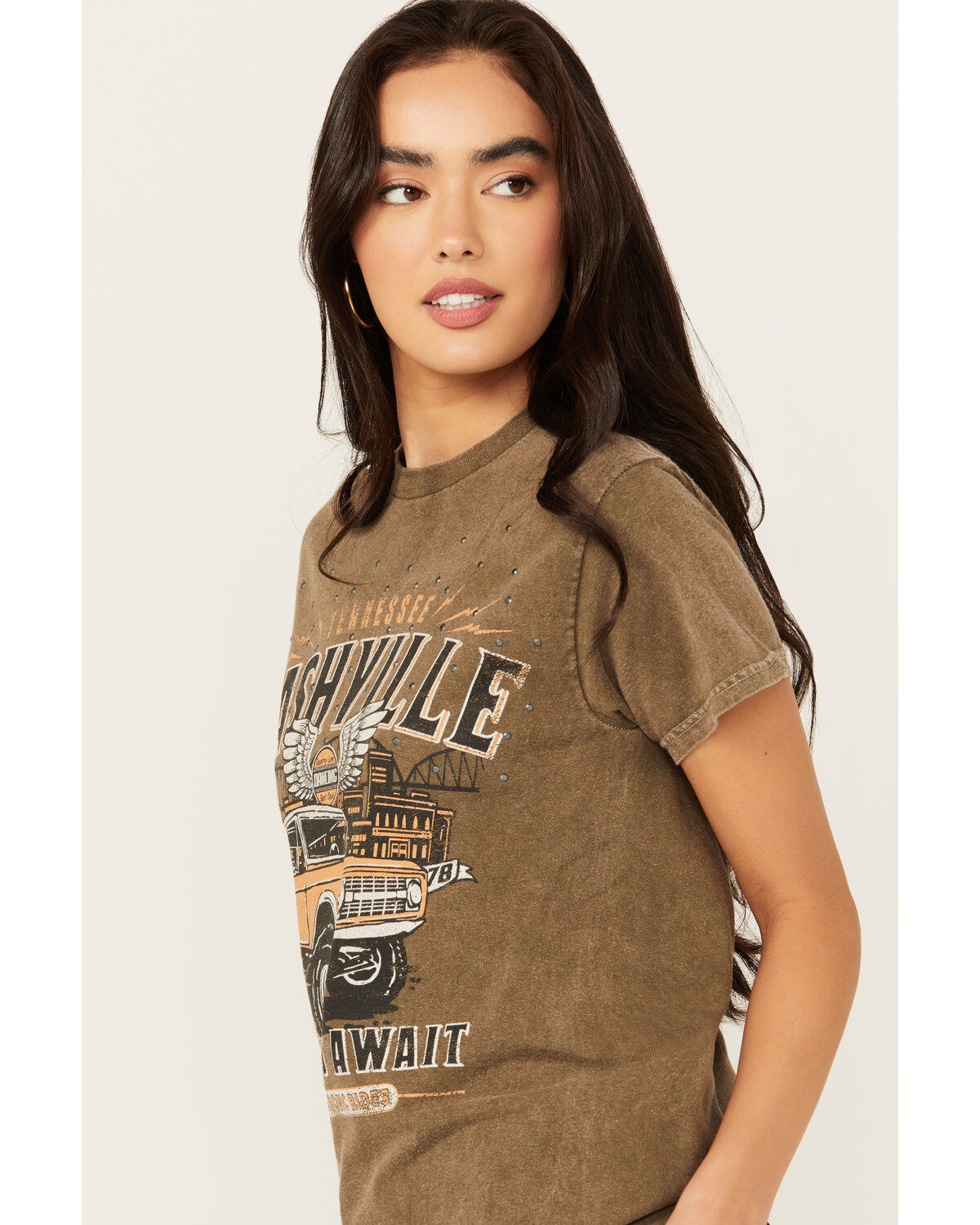 Youth in Revolt Women's Nashville Embellished Car Short Sleeve Graphic Tee