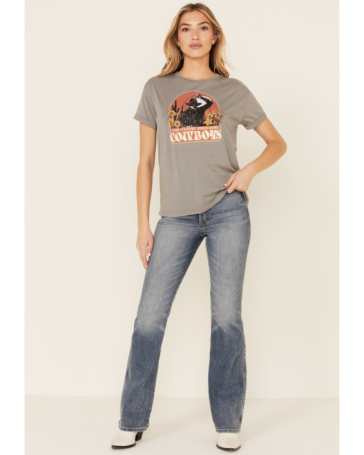 White Crow Women's This Country Needs More Cowboys Graphic Short Sleeve Tee