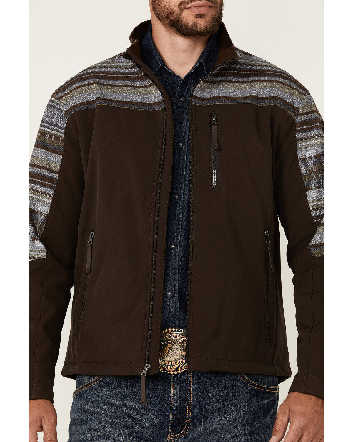 Hooey Men's Serape Striped Print Color Block Softshell Jacket