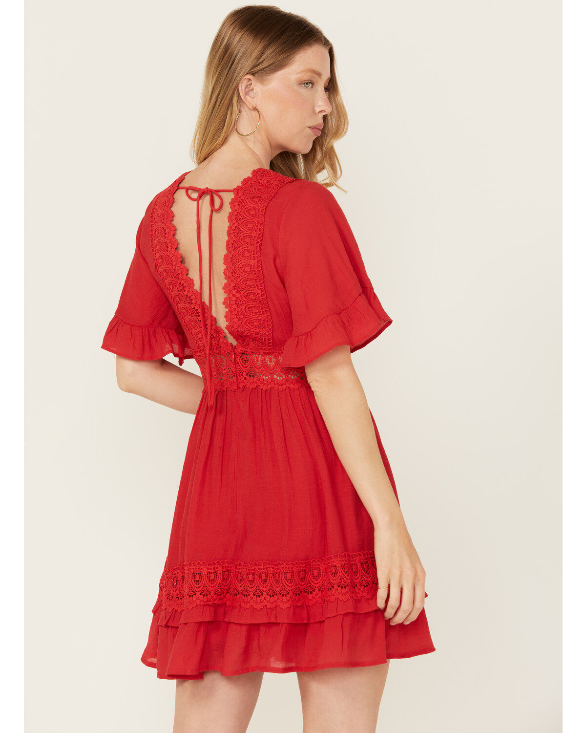 Wishlist Women's Solid Lace Trim Mini Dress