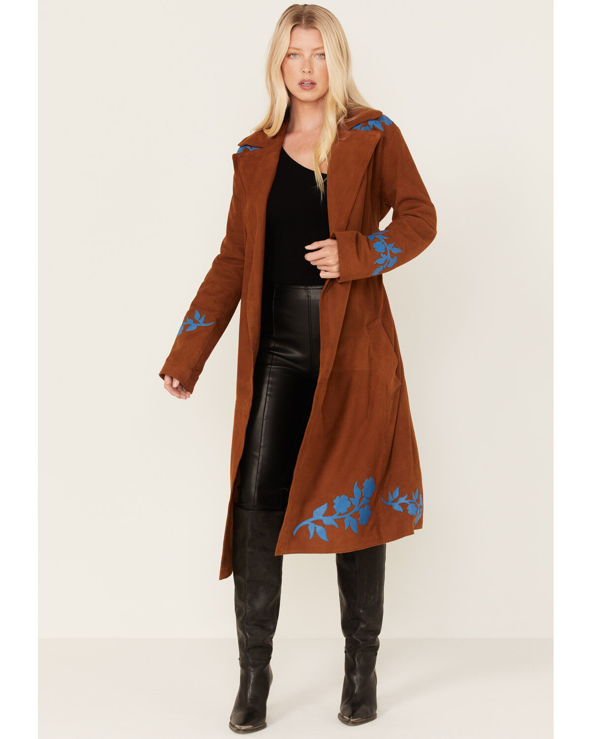 DANCASSAB Women's Floral Embroidered Suede Barbara Coat